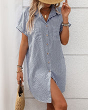 Load image into Gallery viewer, Navy Stripe Shirt Dress
