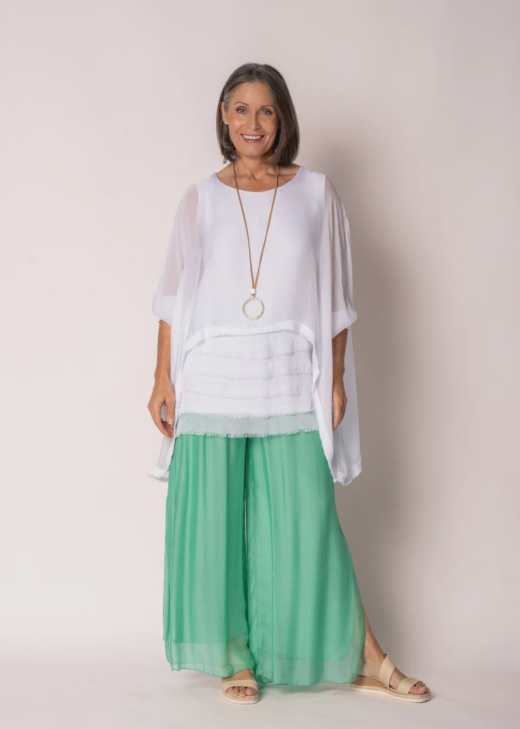 Gia Silk Pants Capri Green