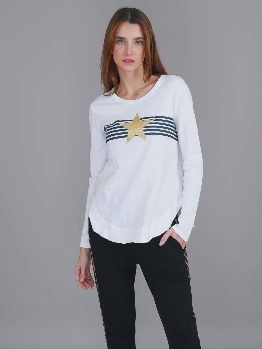 Nora Gold Star Stripe L/S White