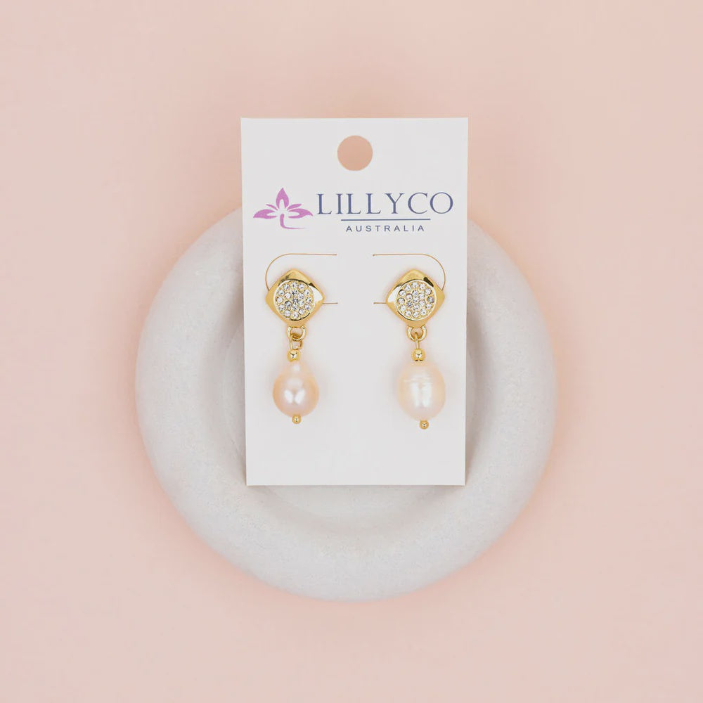 Yellow Gold Crystal & Pearl Earring