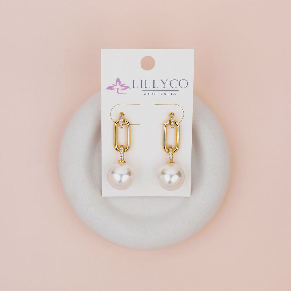 Yellow Gold with Crystal & Pearl Earrings