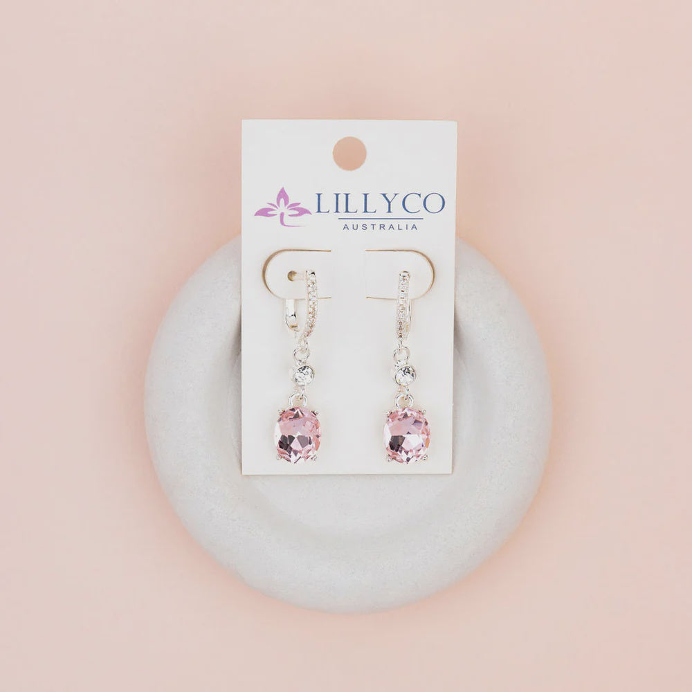 Silver Gold Plating with Clear & Pink Crystal Earrings