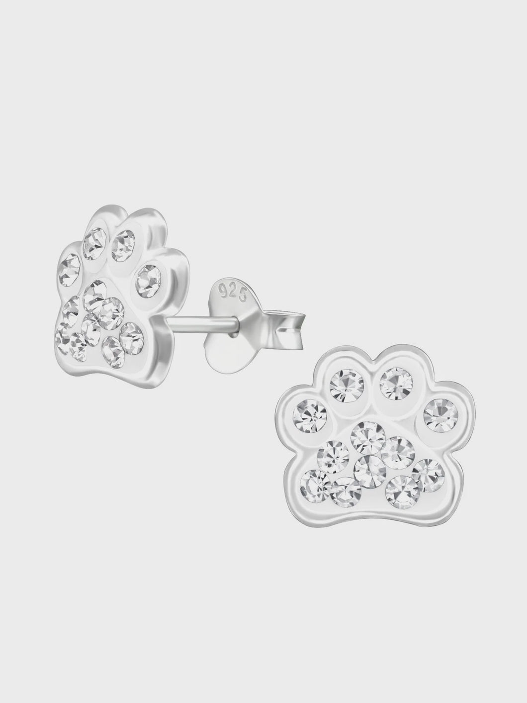 Silver Paw Print Crystal stud