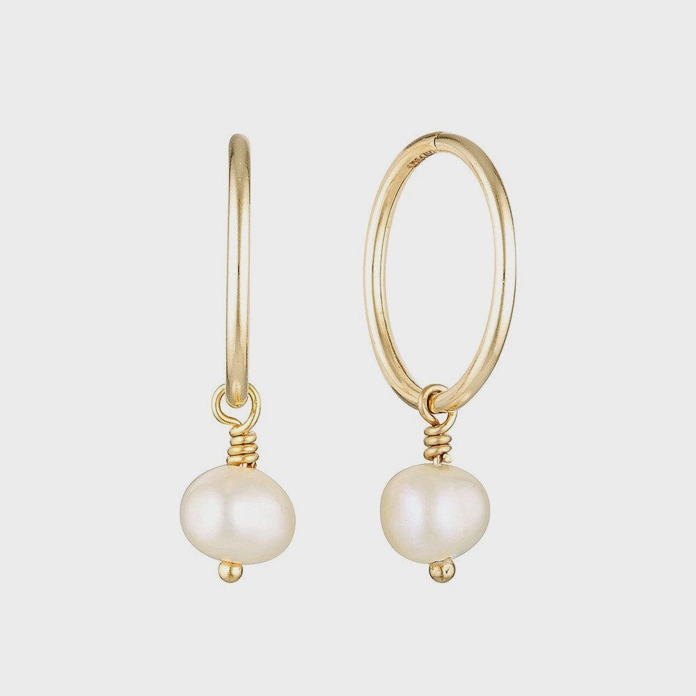 Gold Filled Potato Pearl Drop Hoop Earrings