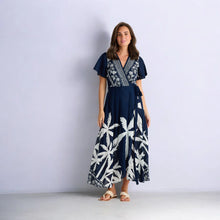 Load image into Gallery viewer, Tropics Wrap Dress Blue Haven
