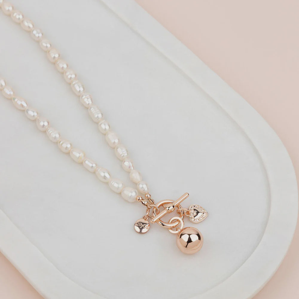 Short Pearl & Ball Necklace