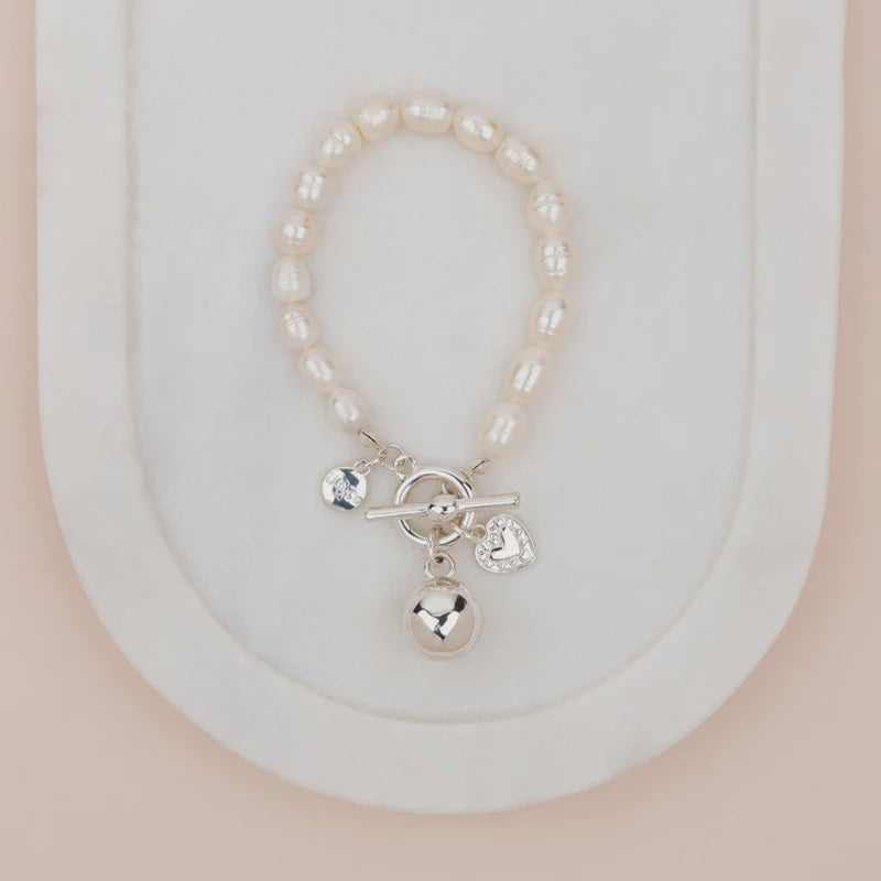 LIMITED EDITION | Light Gold Ball Pendant on Freshwater Pearls Bracelet