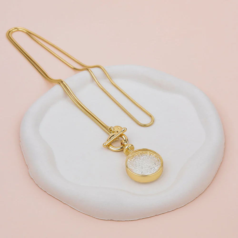 Yellow Gold Lots of Crystal Pendant Long Necklace