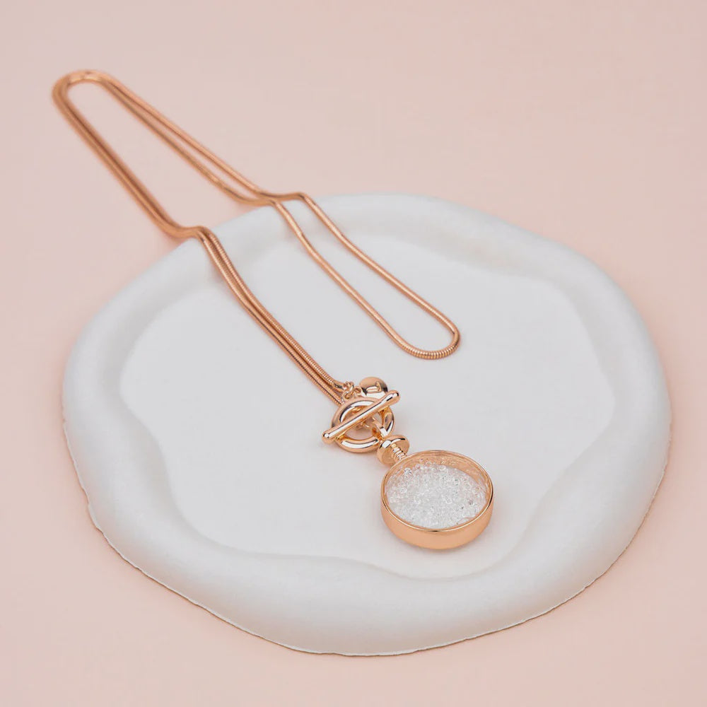 Rose Gold Lots of Crystal Pendant Long Necklace