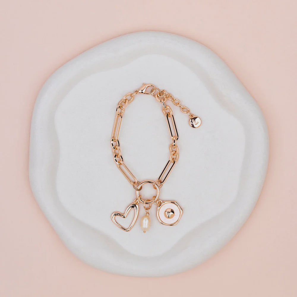 Rose Gold Heart Pearl Charm Bracelet