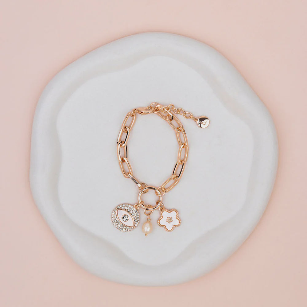 Rose Gold Crystal Eye Charm Bracelet