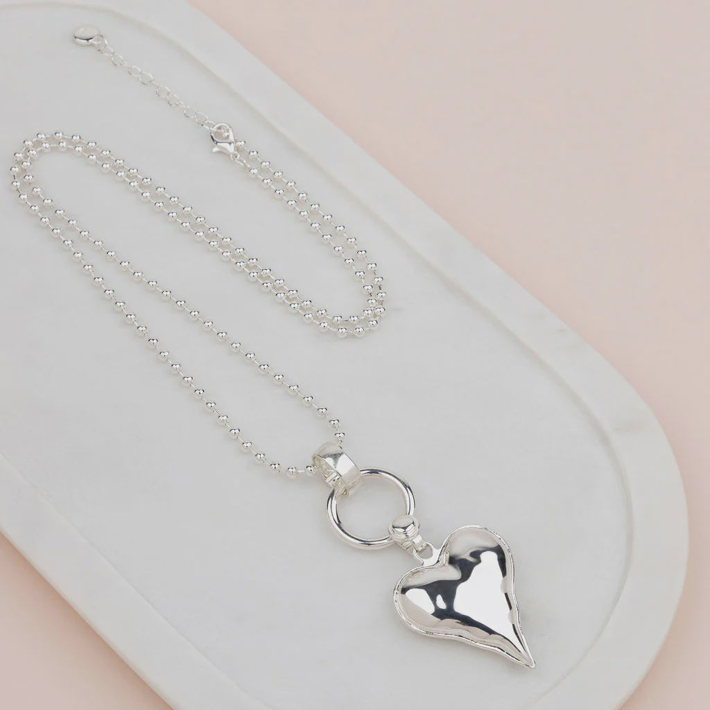 Silver Ball Chain with Heart Necklace