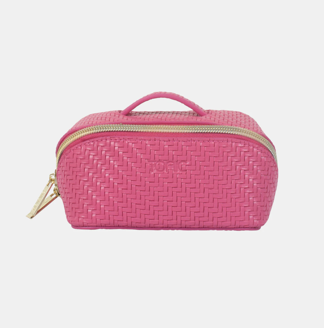 Small Beauty Bag - Herringbone Raspberry