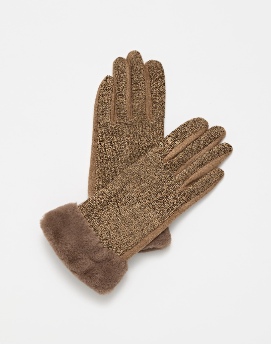 Glove Wool Camel W/Fur