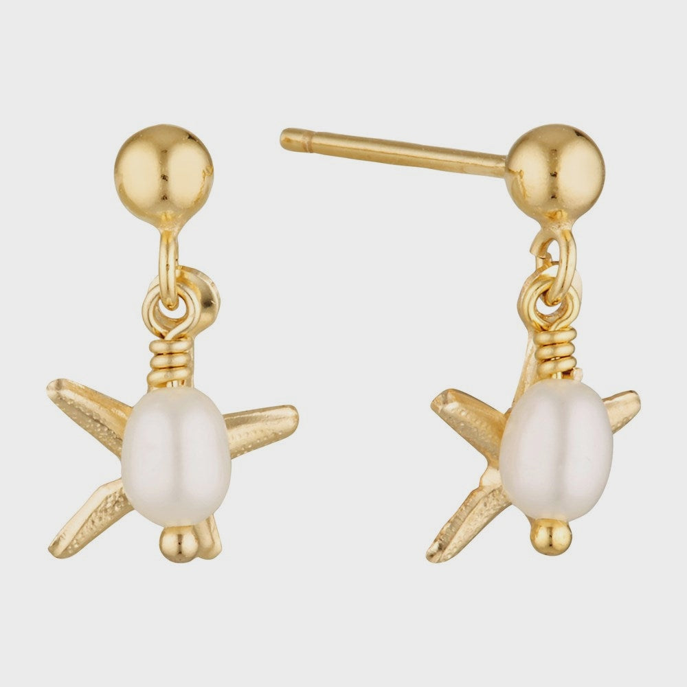 Seaside Gold Filled Earrings with Freshwater Pearl and Starfish Drop