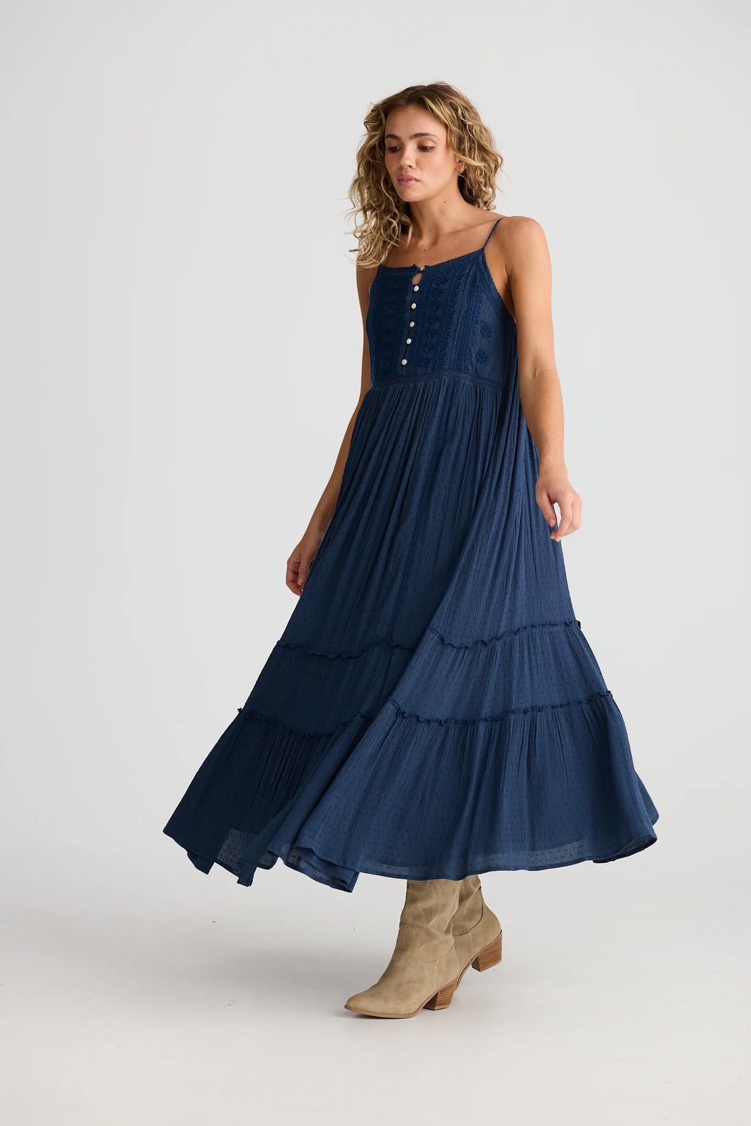 Inhale Dress Navy Dobby