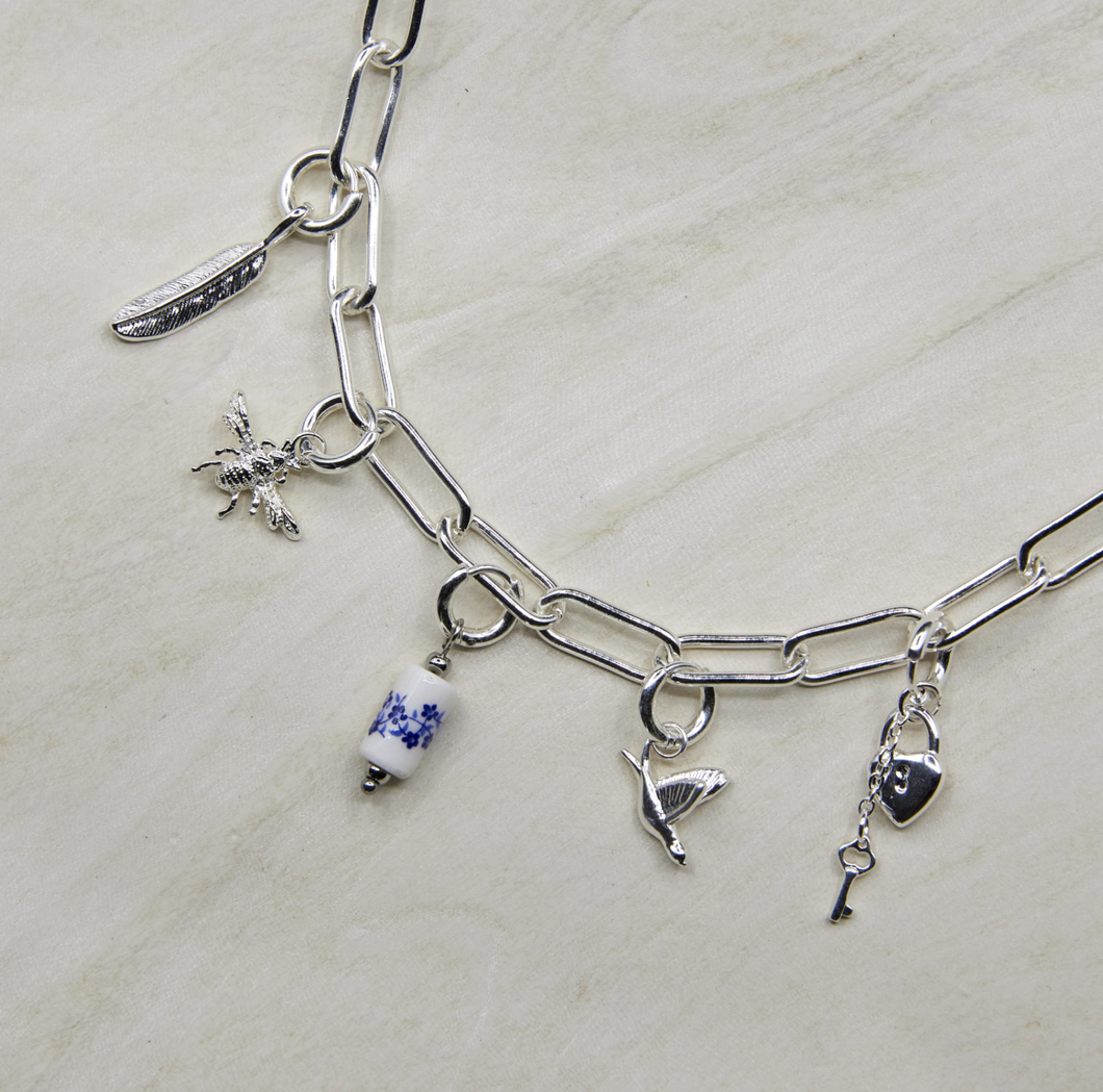 Chunky Paperclip Charm Necklace Silver