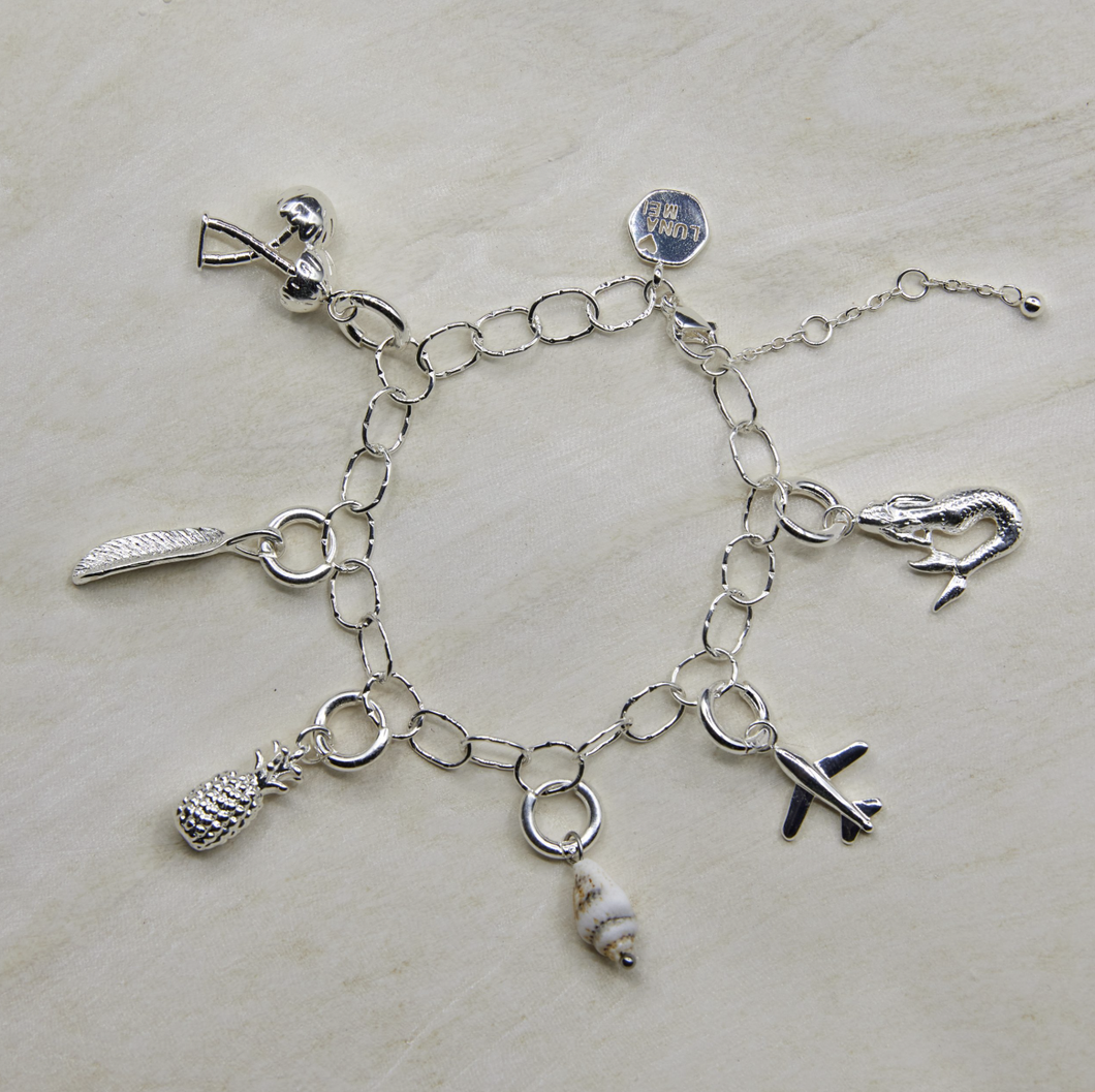 Texture Link Charm Bracelet Silver