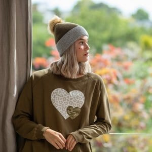 Olive Double Heart Sweater