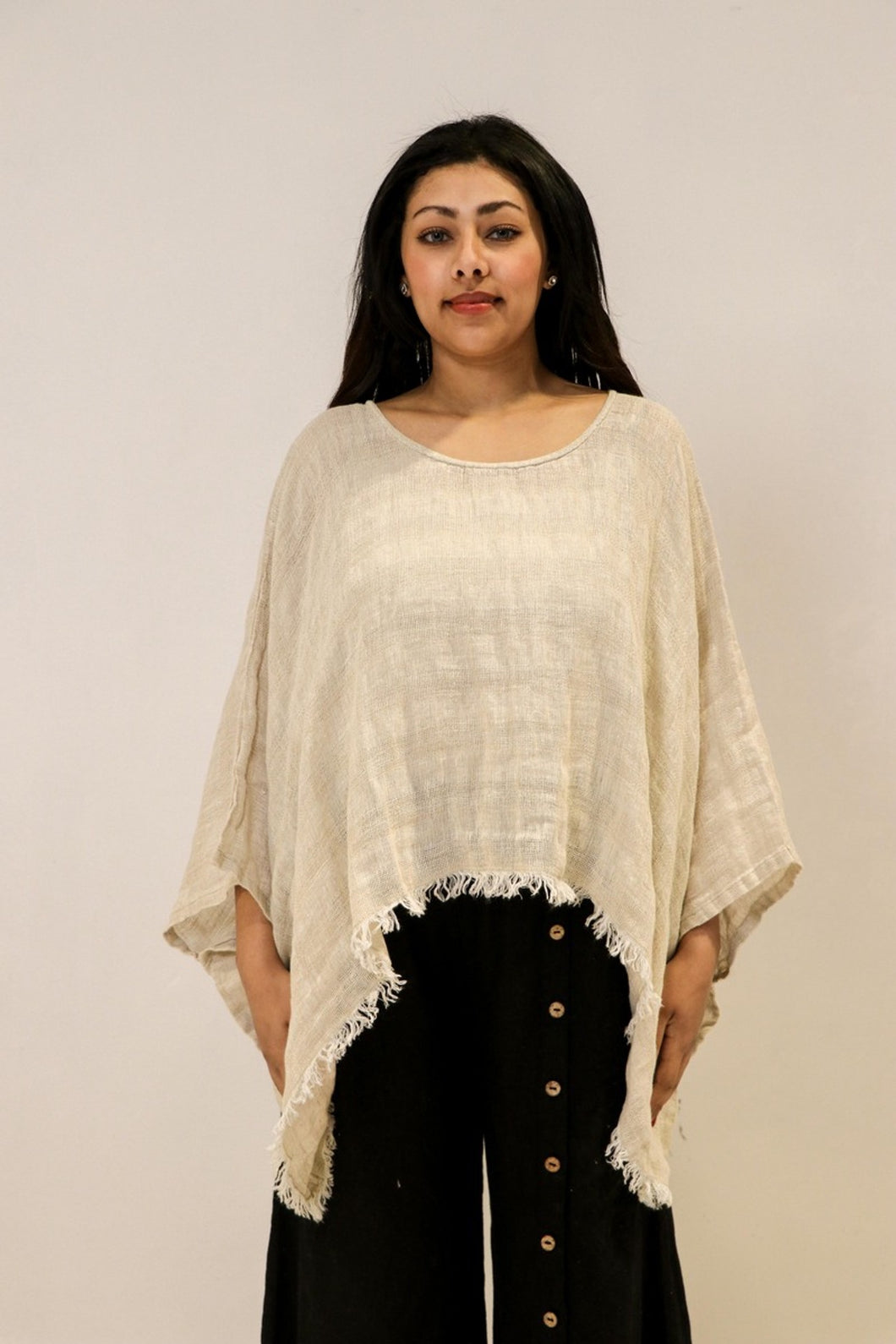 Alice Fringed Rustic Linen Poncho