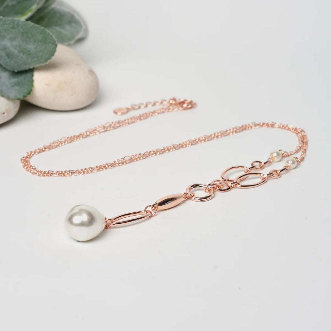 Rose Oval Link Pearl Necklace